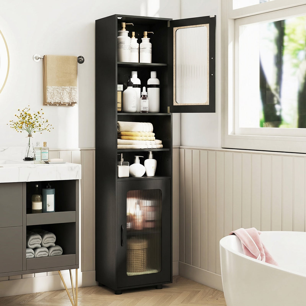 Tall Bathroom Storage Cabinet 67 Inches Freestanding Storage Organizer-Black view 2