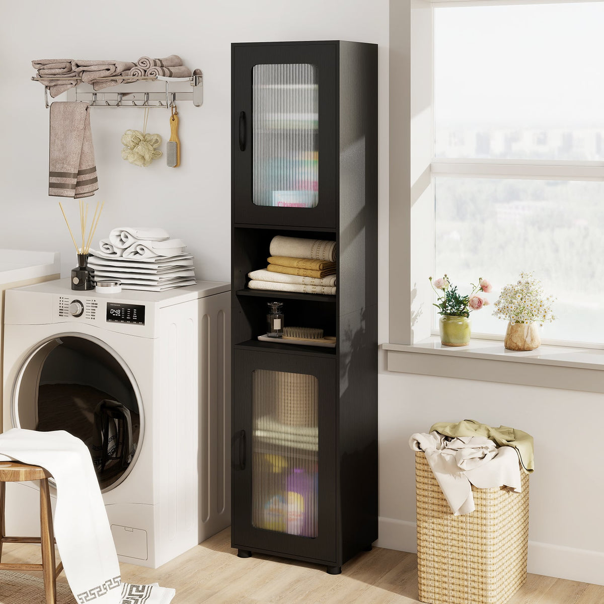 Tall Bathroom Storage Cabinet 67 Inches Freestanding Storage Organizer-Black view 3