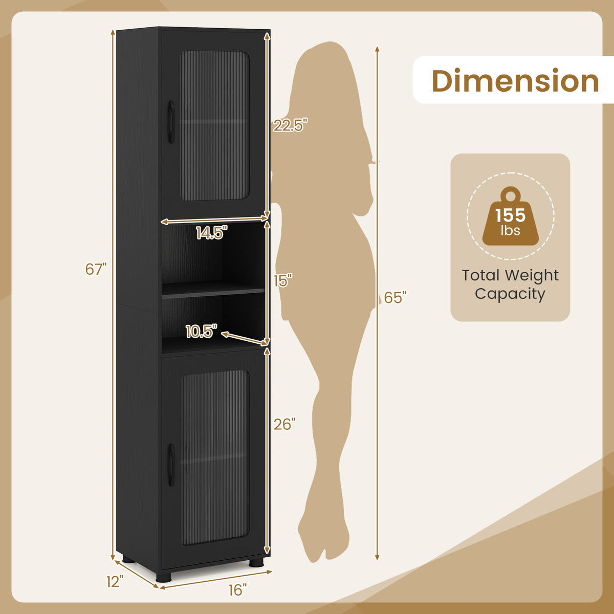 Tall Bathroom Storage Cabinet 67 Inches Freestanding Storage Organizer-Black view 5