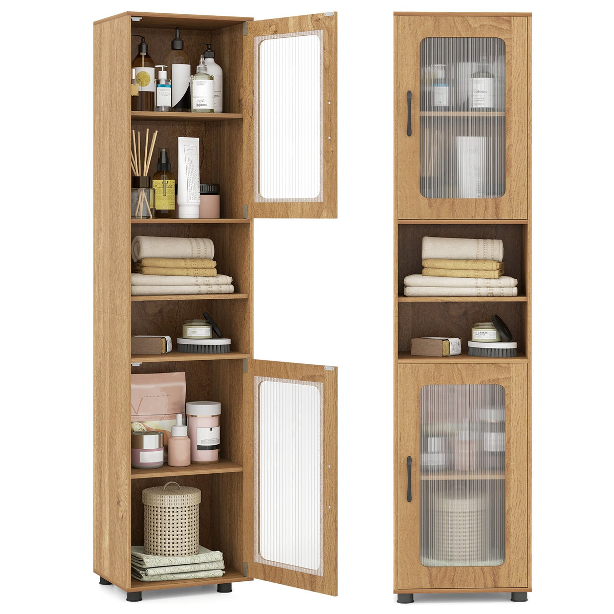 Tall Bathroom Storage Cabinet 67 Inches Freestanding Storage Organizer-Natural view 4
