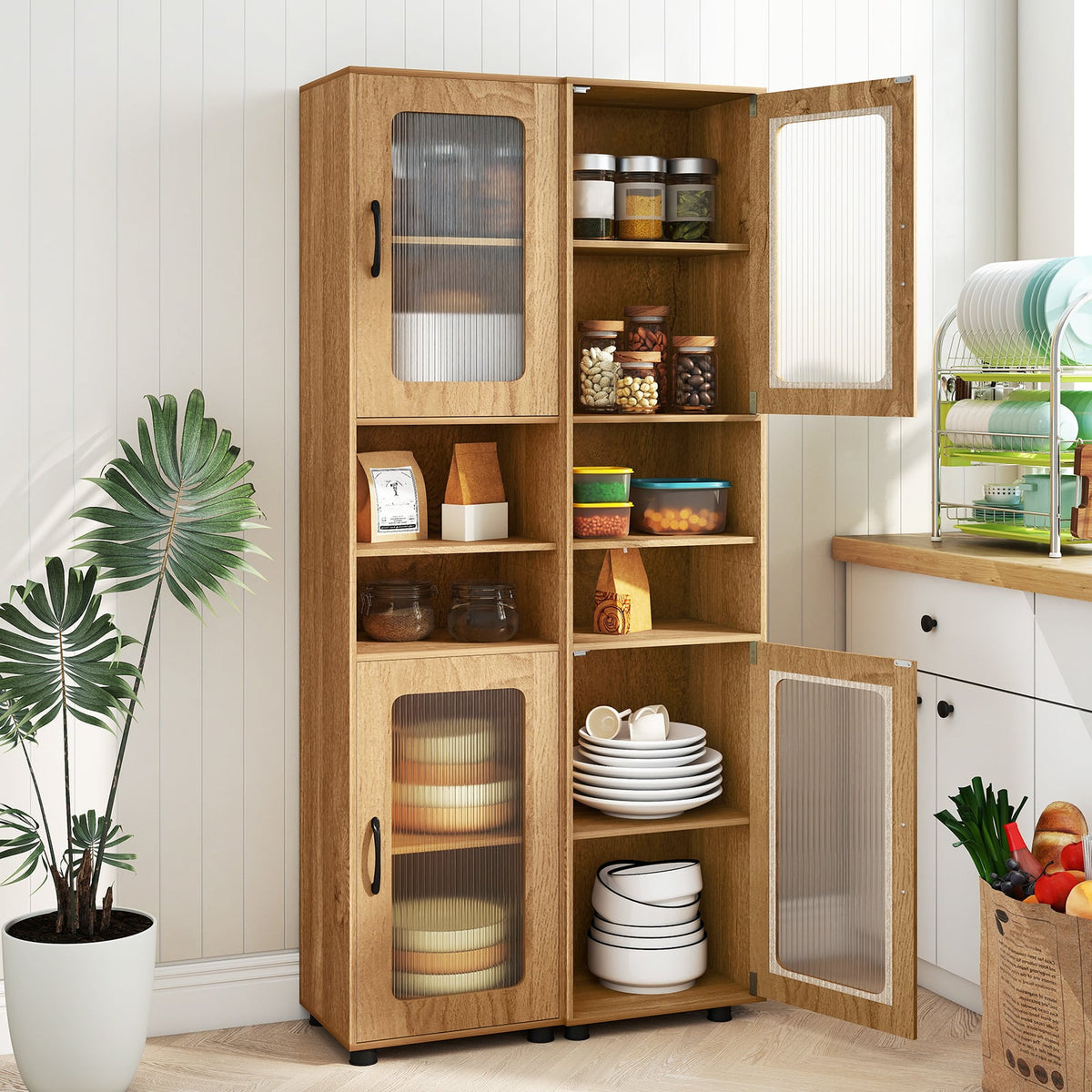 Tall Bathroom Storage Cabinet 67 Inches Freestanding Storage Organizer-Natural view 8