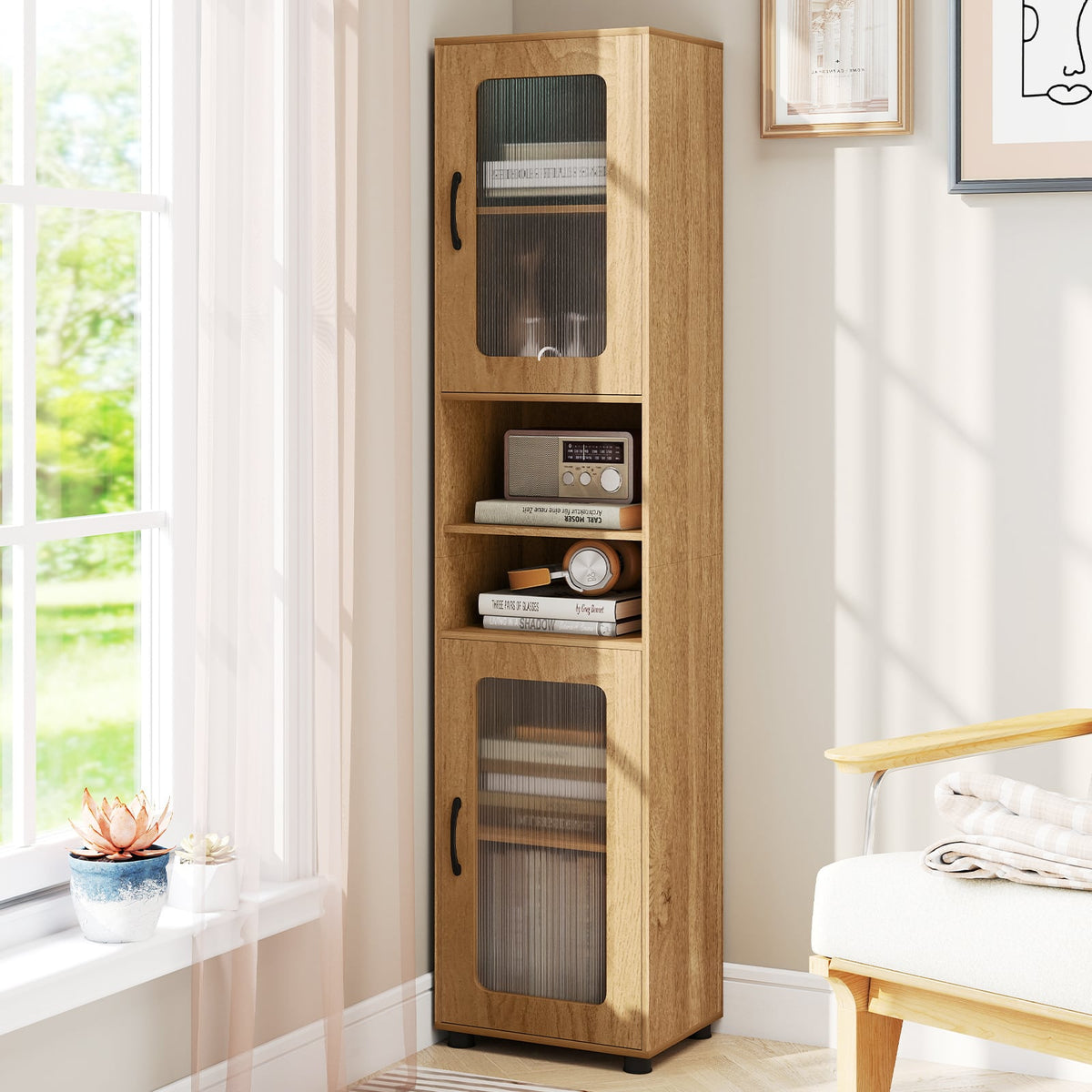 Tall Bathroom Storage Cabinet 67 Inches Freestanding Storage Organizer-Natural view 9
