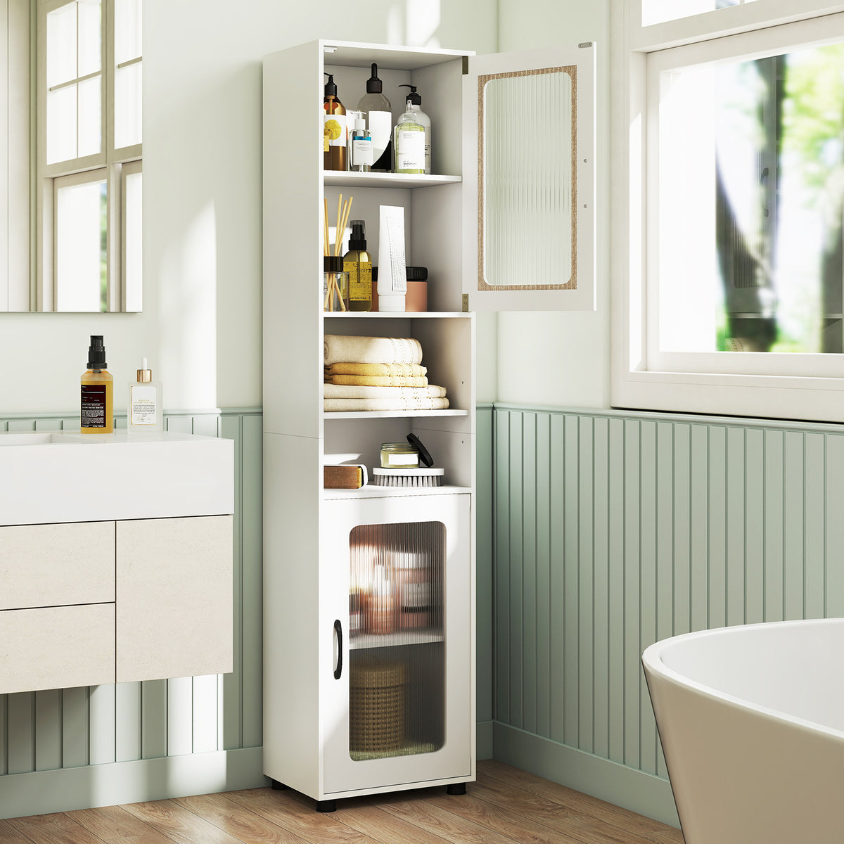 Tall Bathroom Storage Cabinet 67 Inches Freestanding Storage Organizer-White view 2