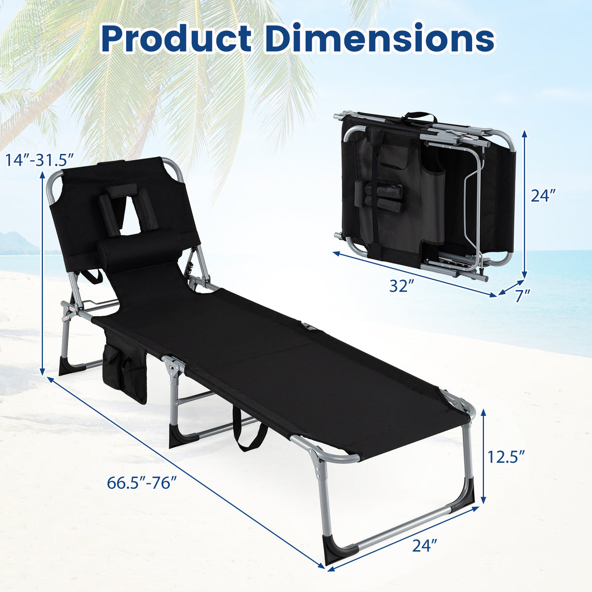 Tanning Chair with Face Arm Holes Folding Chair-Black view 4