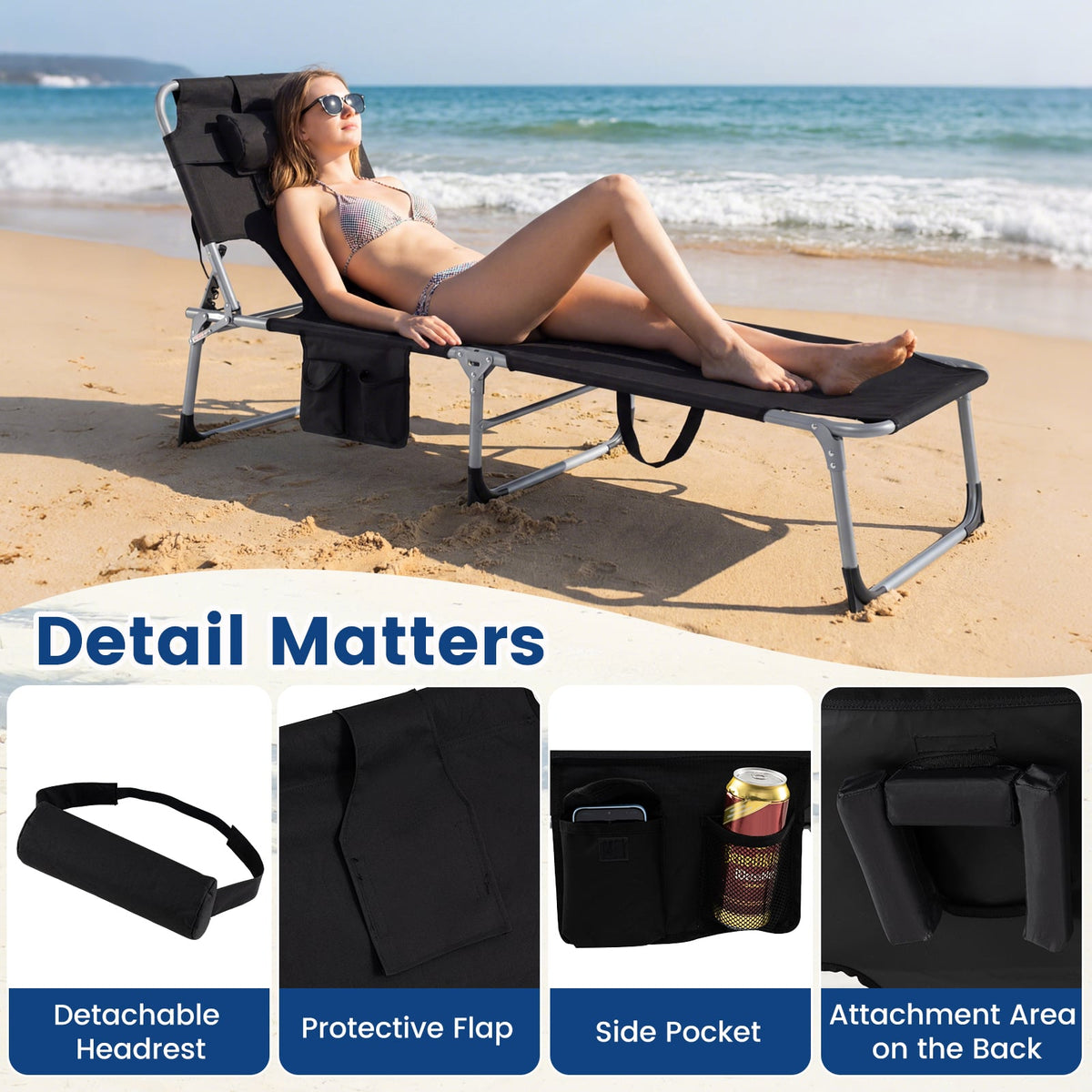Tanning Chair with Face Arm Holes Folding Chair-Black view 9