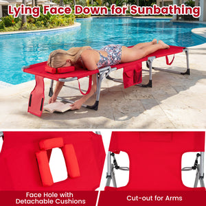 Tanning Chair with Face Arm Holes Folding Chair-Red view 7