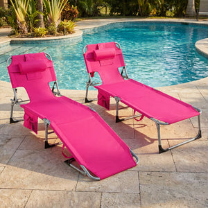 Tanning Chair with Face Arm Holes Folding Chair-Pink view 3