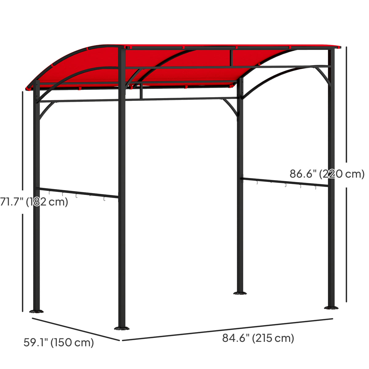 7' x 5' BBQ Grill Gazebo Tent, Garden Grill Canopy with Steel Frame and Hooks, Outdoor Sun Shade, Grey – view 58