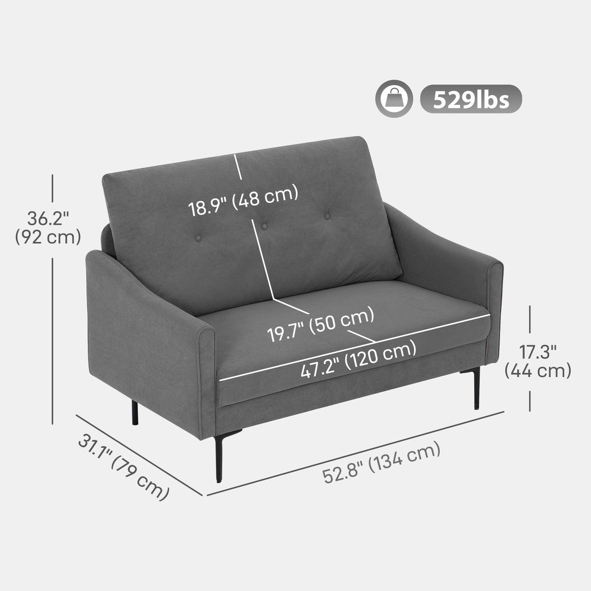 2 Seater Sofa, Small Modern Couch with High-Resilience Foam, Thicken Padding, Button Tufted, Cream White – view 9