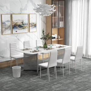 High Back Dining Chairs, Modern Upholstered PU Leather Accent Chairs with Metal Legs for Kitchen, Set of 6, White
