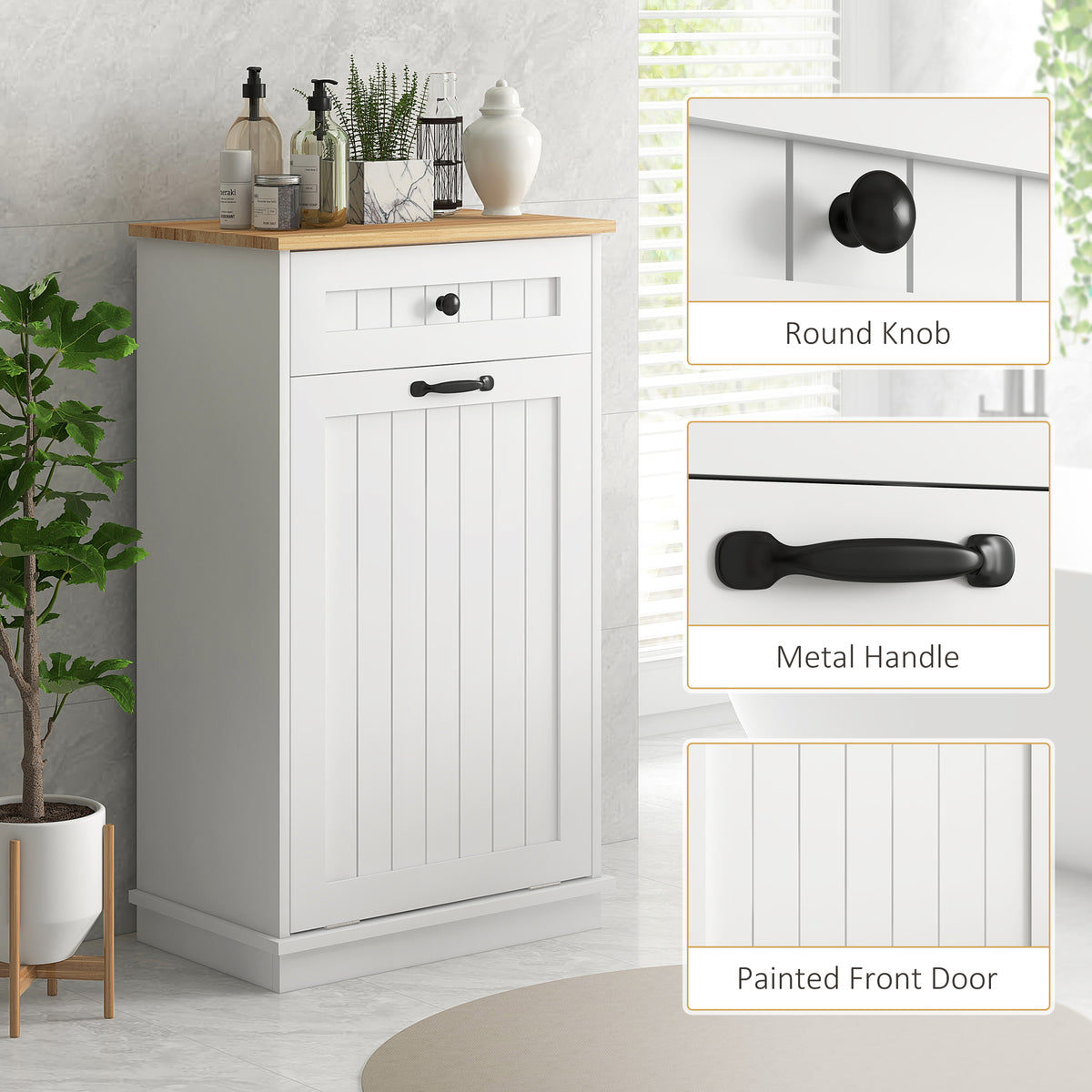 Laundry Cabinet with Removable Basket and Drawer, Tilt-Out Laundry Hamper for Bathroom, Living Room, White