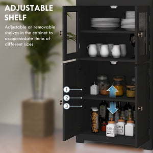 63" Small Buffet with Hutch, 4-Door Kitchen Pantry, Freestanding Storage Cabinet with Adjustable Shelf for – view 12