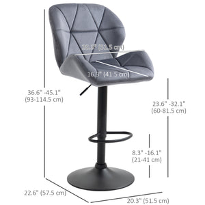 Bar Stool Set of 2 Fabric Adjustable Height Armless Upholstered Counter Chairs with Swivel Seat, Black – view 9