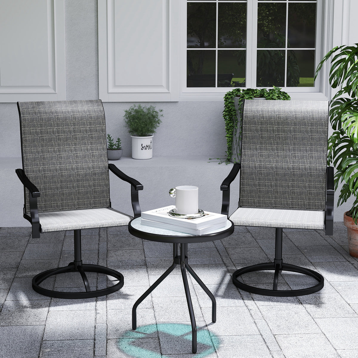 Outdoor Swivel Dining Chairs Set of 2, High Back Swivel Chairs with All Weather Mesh for Deck, Backyard – view 21