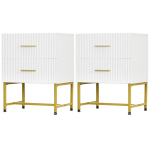 2 Pieces Nightstands with Storage, Modern Bedside Tables with 2 Fluted Drawers and Gold Legs for Bedroom – view 8