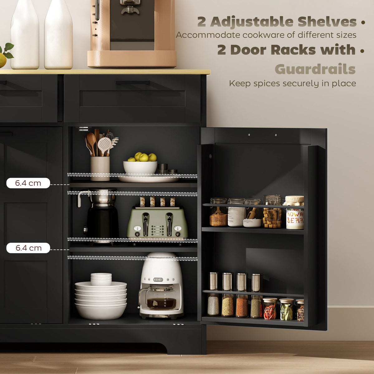 13 Gallon Tilt Out Garbage Cabinet, Kitchen Island with Trash Cabinet, 2 Drawers, Door Racks – view 5