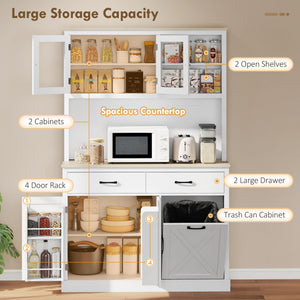69" Kitchen Pantry Cabinet with Charging Station Kitchen Cabinet with Microwave Stand 7 Gallon Trash Can – view 10