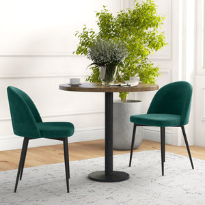 Set of 2 Mid-Back Dining Chair, Mid-Back Velvet-touch Upholstery Kitchen Chair for Living Room Dining Room, Green