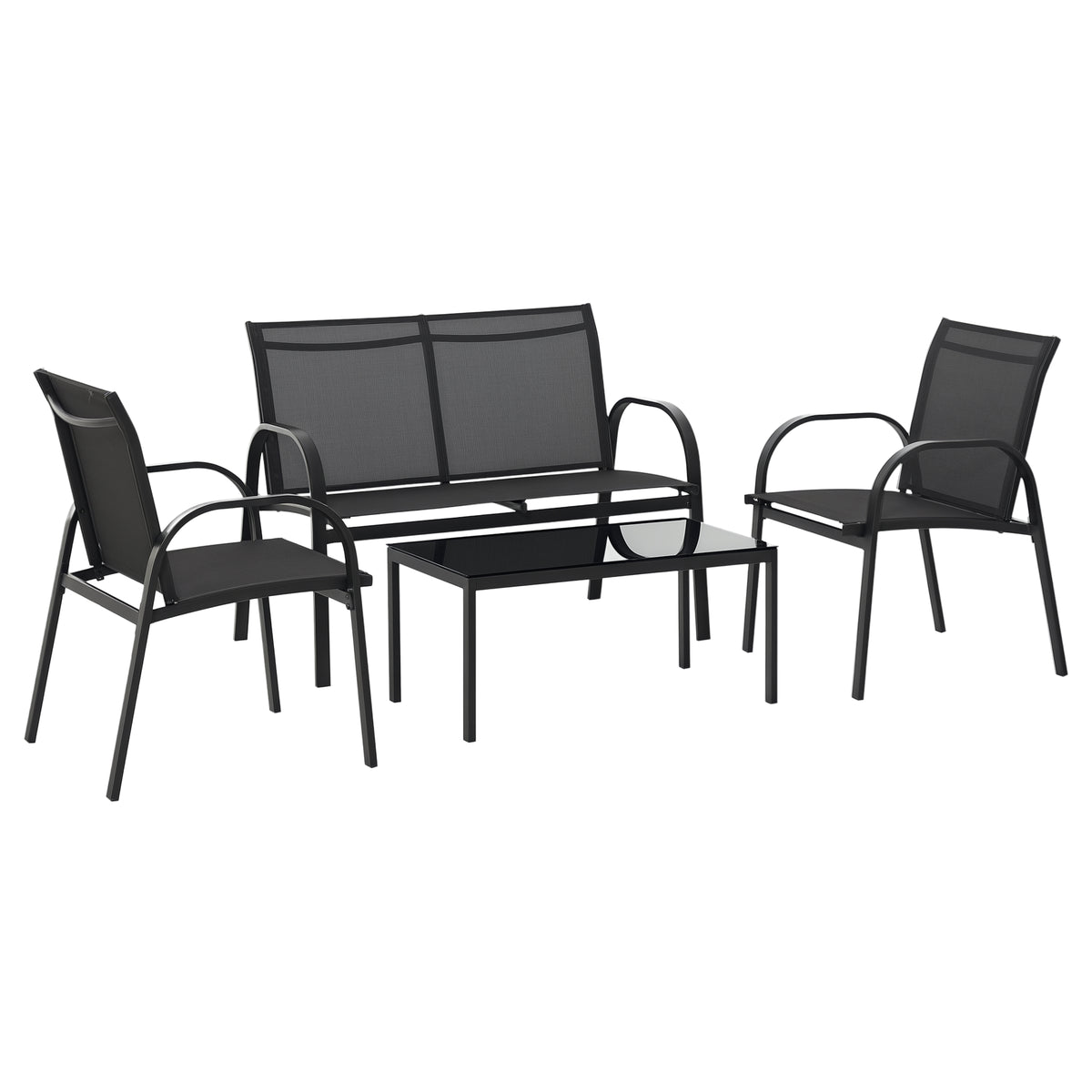 4-Piece Patio Furniture Set Garden Conversation Set with Loveseat, Single Chairs and Coffee Table for Backyard Poolside Balcony
