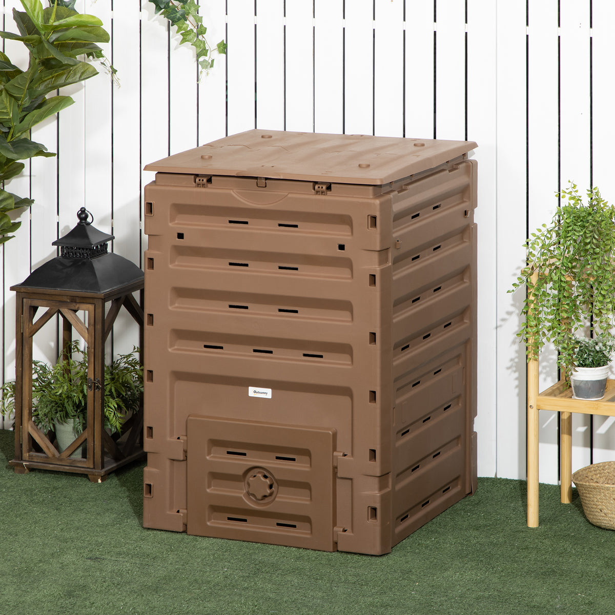 Compost Bin, Garden Composter with 80 Vents and 2 Doors, 120 Gallon (450L), Brown – view 7