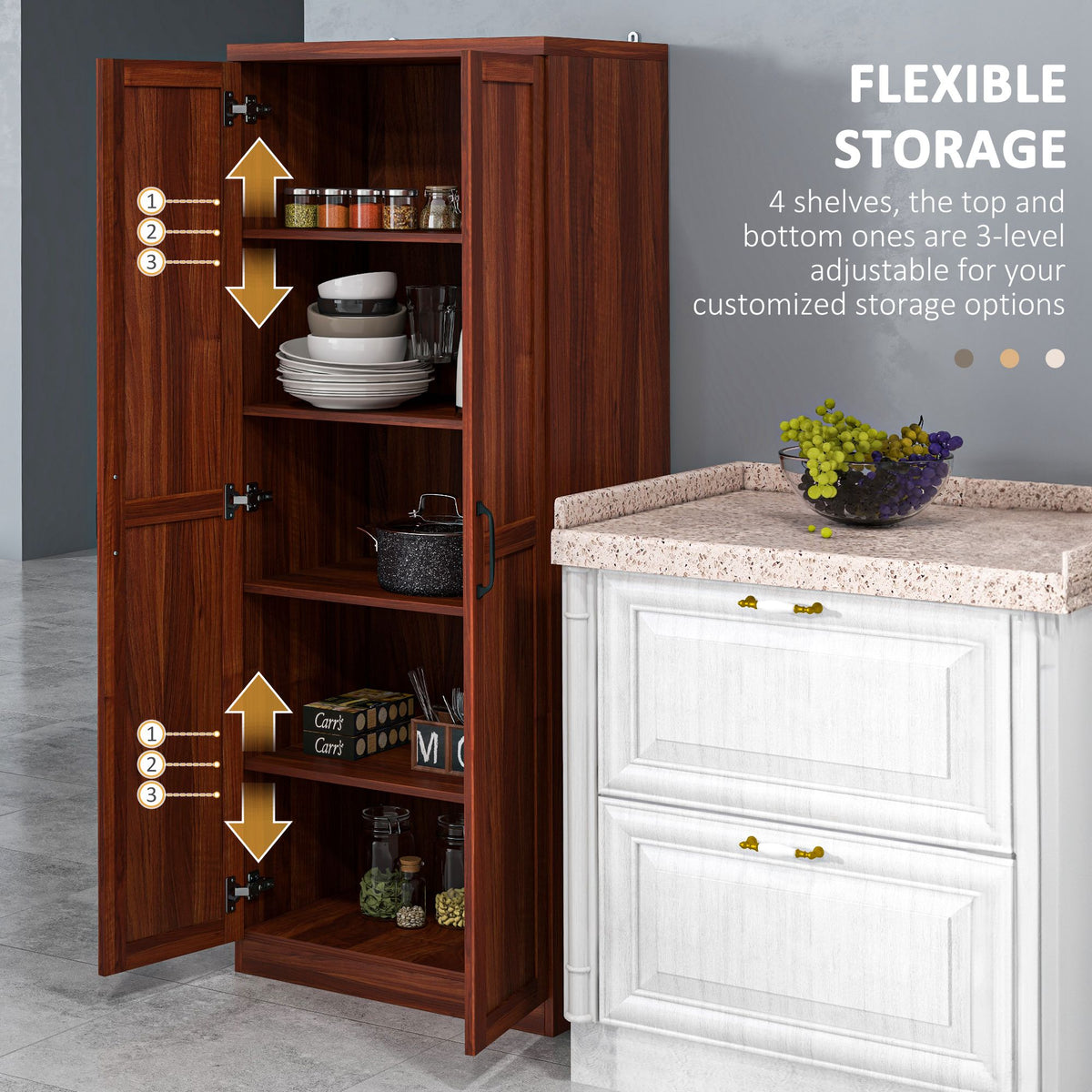 63" Kitchen Storage Cabinet, 5-tier Pantry Cabinet with Doors and Adjustable Shelves for Dining Room, Black – view 18