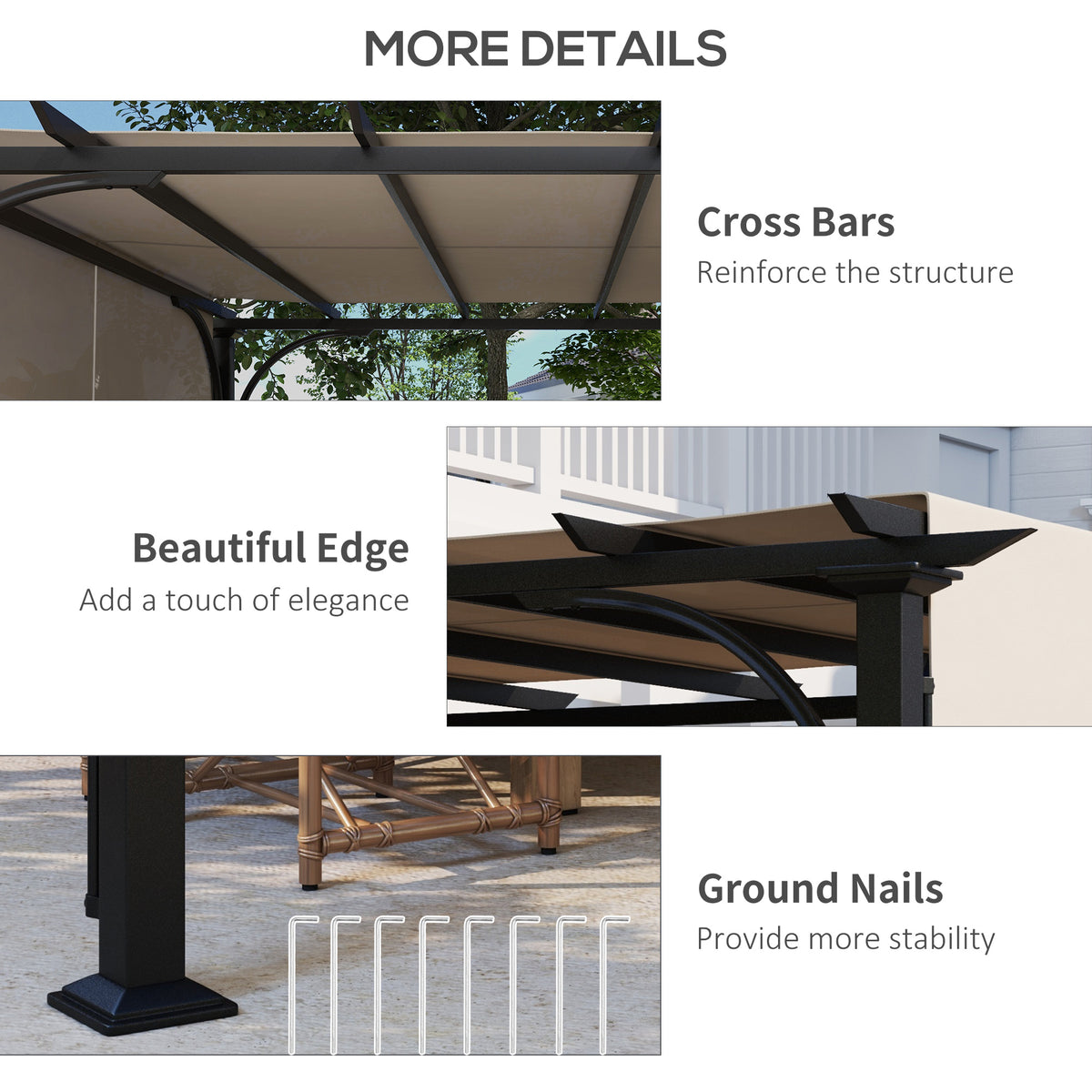 10' x 10' Outdoor Pergola Patio Gazebo Canopy Sun Shelter, Steel Frame, Beige – view 5