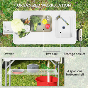Folding Fish Cleaning Table with Sinks, Camping Sink with Faucet Drainage Hose Sprayer Shelf, Grey – view 12