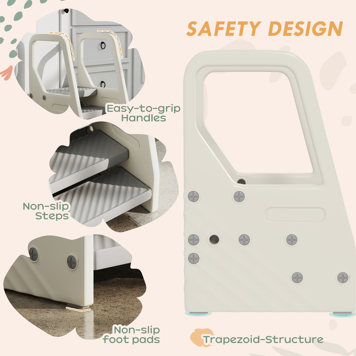 Qaba Adjustable Height Toddler Step Stool with Handle & Foot Pads, Grey