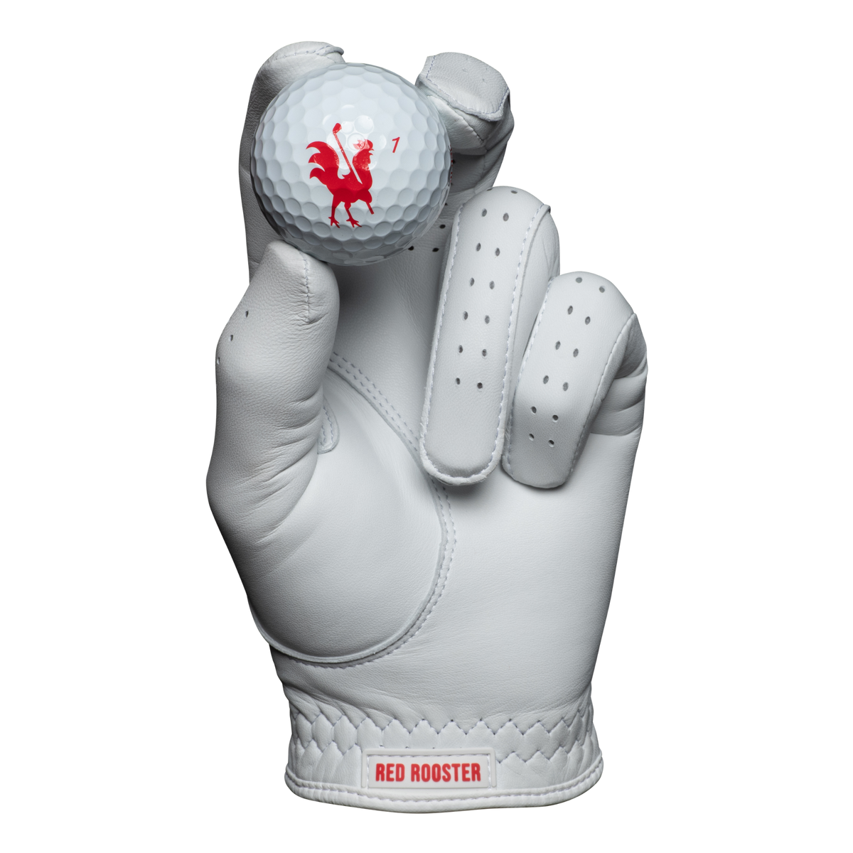 The Sussex - Red Rooster Golf AAA Cabretta Leather Golf Glove, white leather with a red-trimmed patch