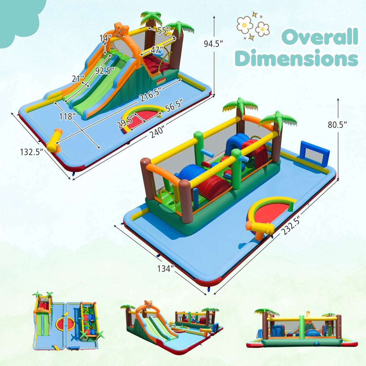 Tiger Inflatable Water Park Obstacle Bounce House with 2 Blower view 4