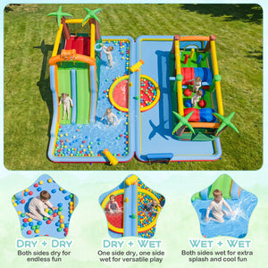 Tiger Inflatable Water Park Obstacle Bounce House with 2 Blower view 5