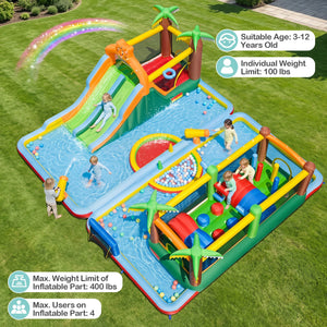 Tiger Inflatable Water Park Obstacle Bounce House with 2 Blower view 8