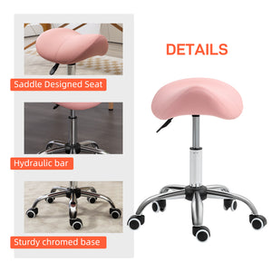 Cosmetic Stool 360° Rotate Height Adjustable Salon Massage Spa Chair Hydraulic Rolling Faux Leather Saddle – view 7