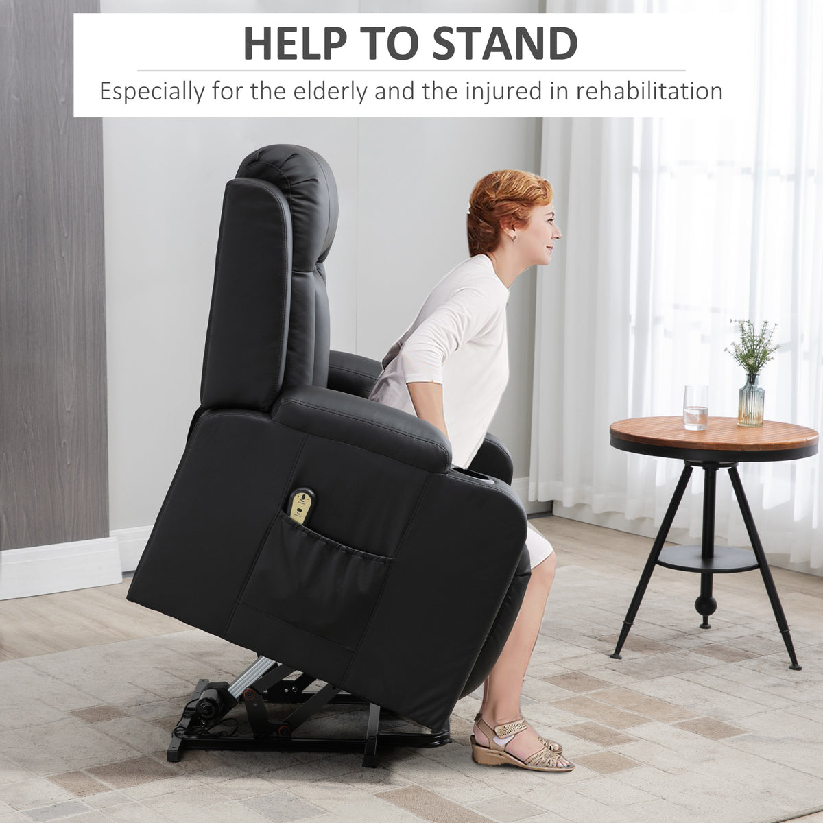 Power Lift Recliner Chair for Elderly, PU Leather Electric Recliner Chair with Footrest, Remote Control – view 4