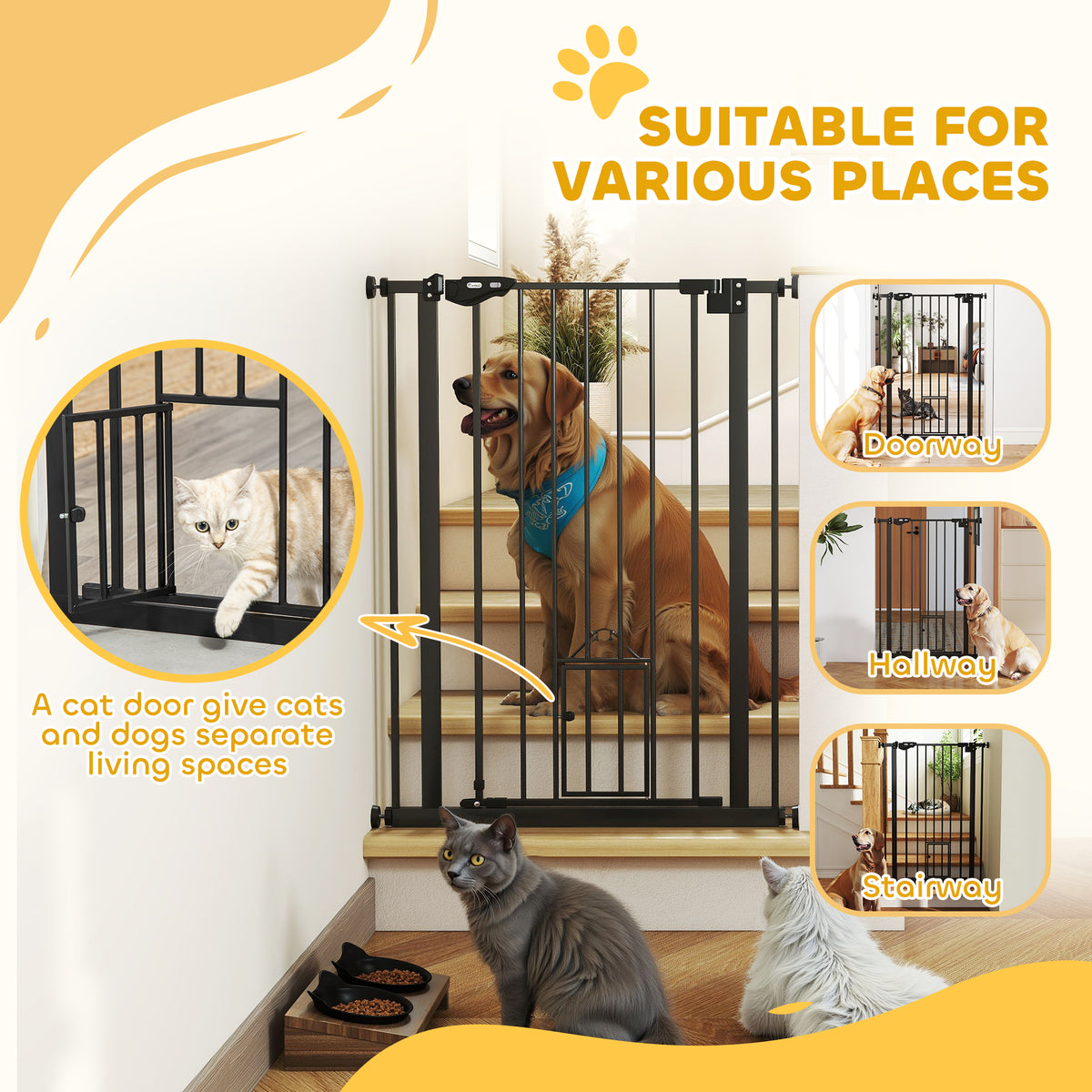 41" Easy Open Indoor Dog Gates for Doorways, House, Stair - Black – view 6