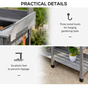 Potting Bench Table Garden Work Bench Workstation with Drawer, Removable Sink, Storage Shelves and Hooks for Patio, Courtyards, Balcony