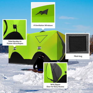 5-8 Person Insulated Ice Fishing Tent Shelter with Ventilation Windows and Carry Bag, for -22℉, Blue