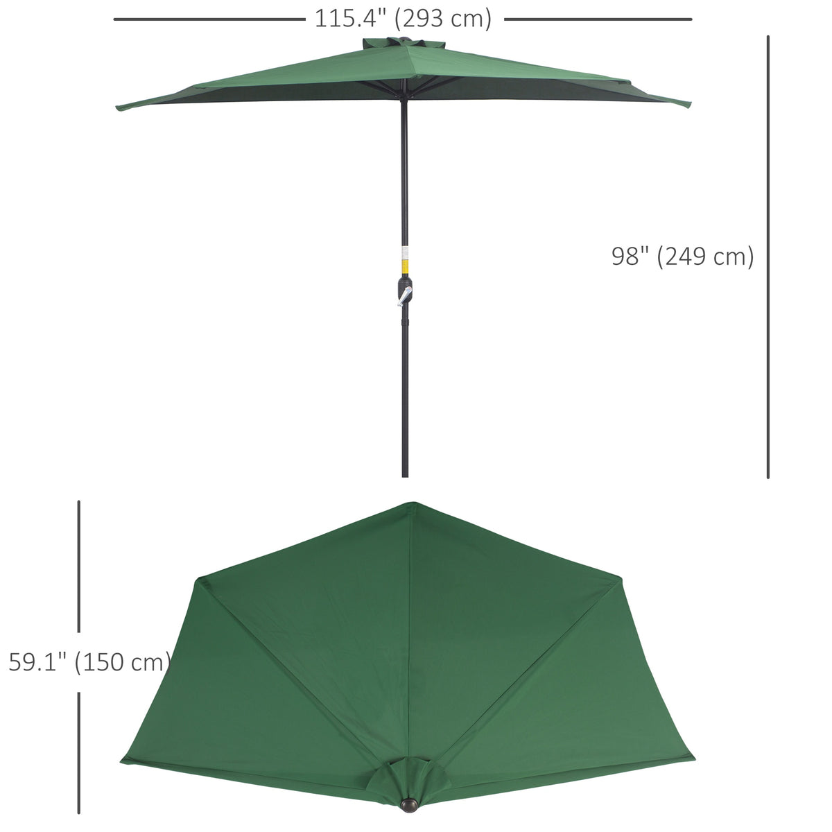 9.8ft Half Umbrella Semi Round Patio Parasol with Crank Handle, Top Vent for Garden – view 11