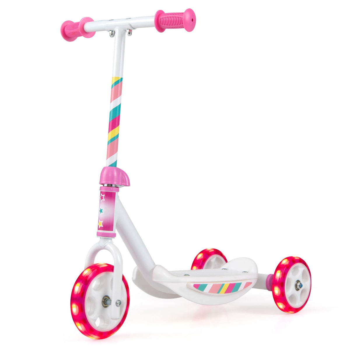 Toddlers Kick Scooter with LED Light-Up Wheels and Wide Anti-Slip Deck for Boys and Girls-Pink view 4