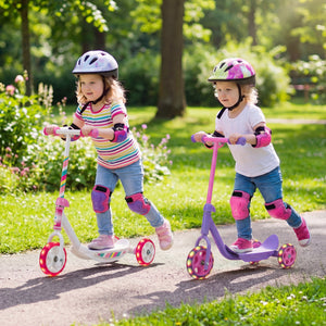 Toddlers Kick Scooter with LED Light-Up Wheels and Wide Anti-Slip Deck for Boys and Girls-Pink view 6