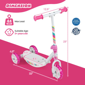 Toddlers Kick Scooter with LED Light-Up Wheels and Wide Anti-Slip Deck for Boys and Girls-Pink view 5