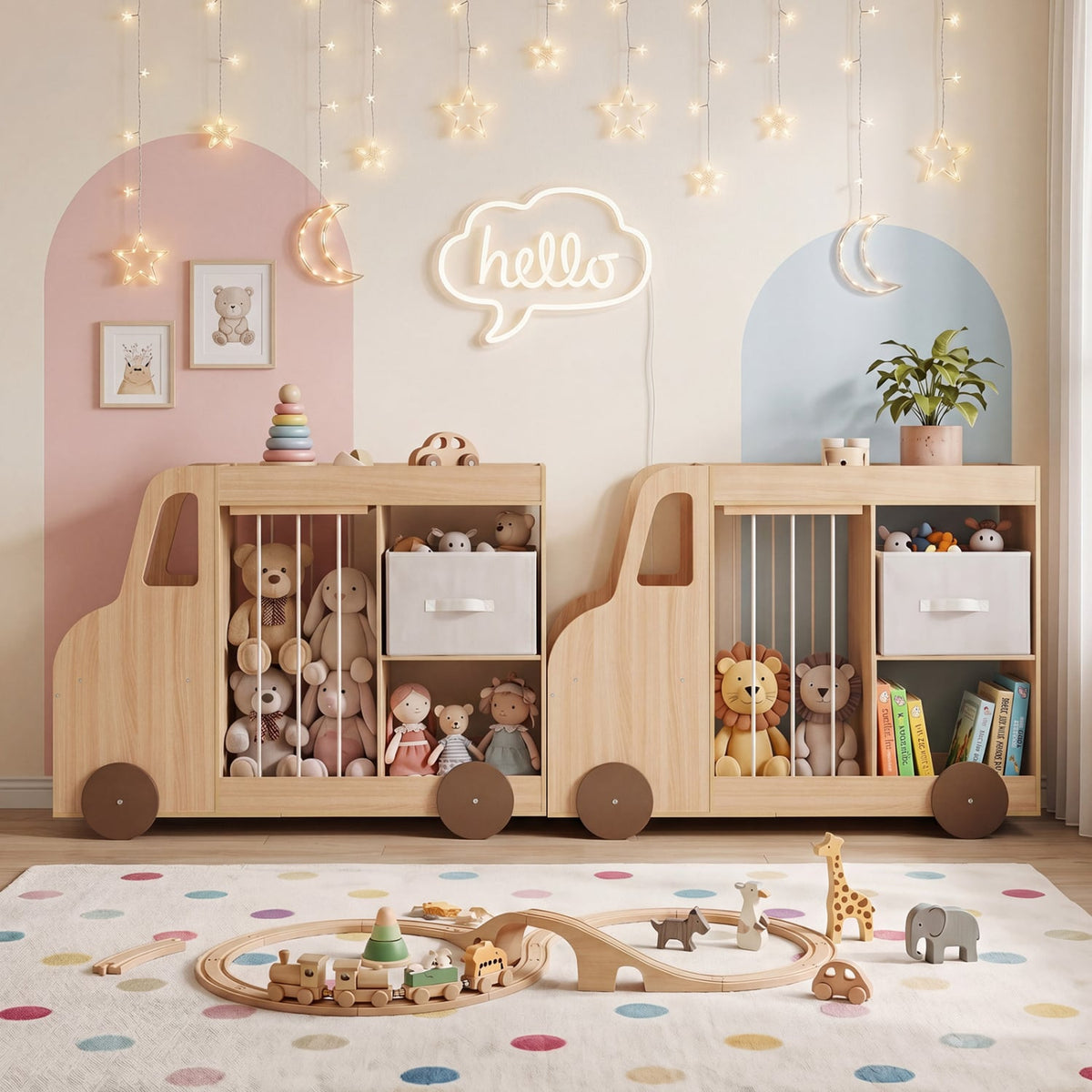 Toy Storage Organizer with Stuffed Animal Storage Fabric Drawer and Universal Wheels-Natrual view 2