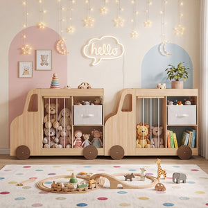 Toy Storage Organizer with Stuffed Animal Storage Fabric Drawer and Universal Wheels-Natrual view 2