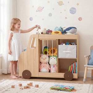 Toy Storage Organizer with Stuffed Animal Storage Fabric Drawer and Universal Wheels-Natrual view 3