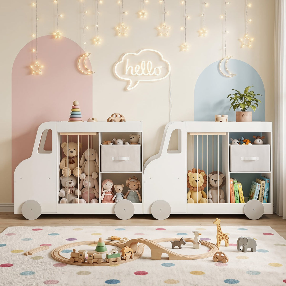 Toy Storage Organizer with Stuffed Animal Storage Fabric Drawer and Universal Wheels-White view 2