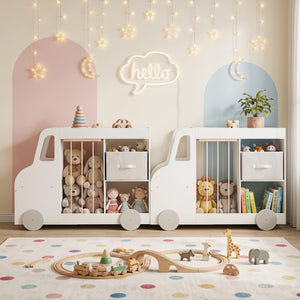 Toy Storage Organizer with Stuffed Animal Storage Fabric Drawer and Universal Wheels-White view 2