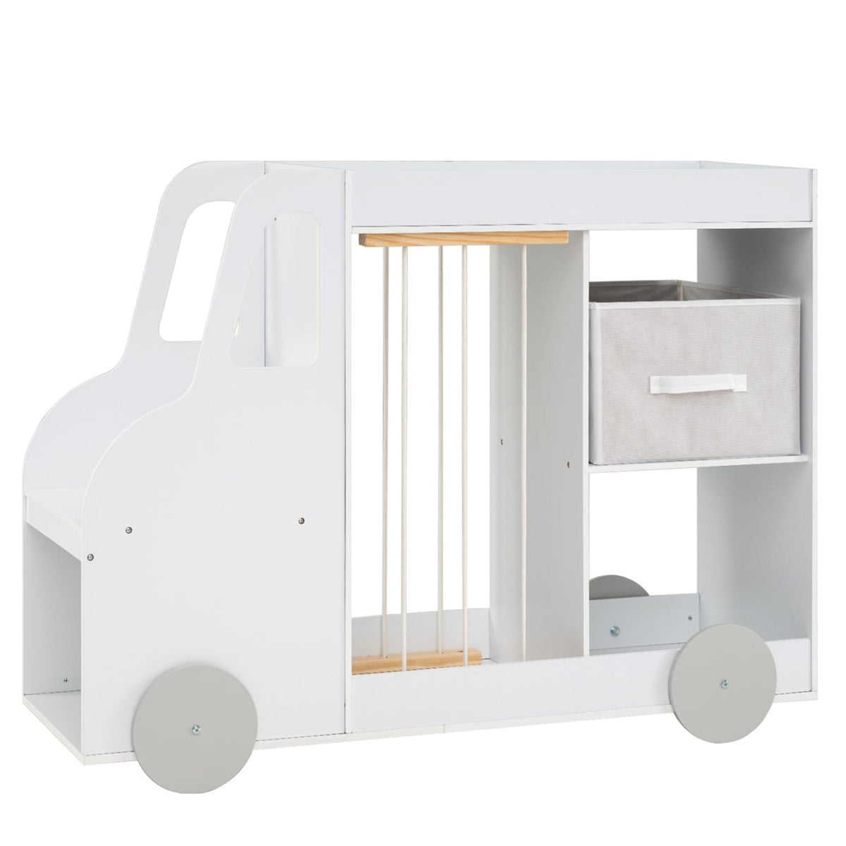 Toy Storage Organizer with Stuffed Animal Storage Fabric Drawer and Universal Wheels-White view 4