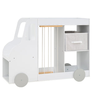 Toy Storage Organizer with Stuffed Animal Storage Fabric Drawer and Universal Wheels-White view 4