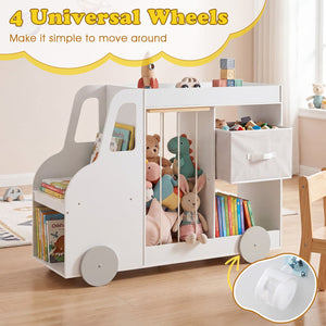 Toy Storage Organizer with Stuffed Animal Storage Fabric Drawer and Universal Wheels-White view 8