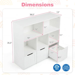 Toy Storage Organizer with 3 Movable Drawers and 5 Open Cubbies for Playroom-White view 5